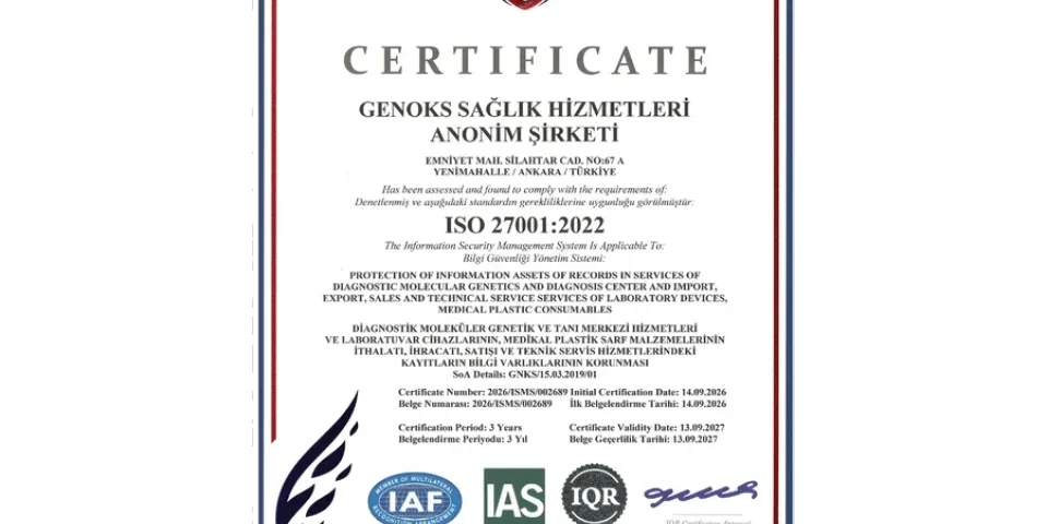 27001 - Genoks Genetics | NIPT, Carrier Screening, Oncogenetics and WES Services