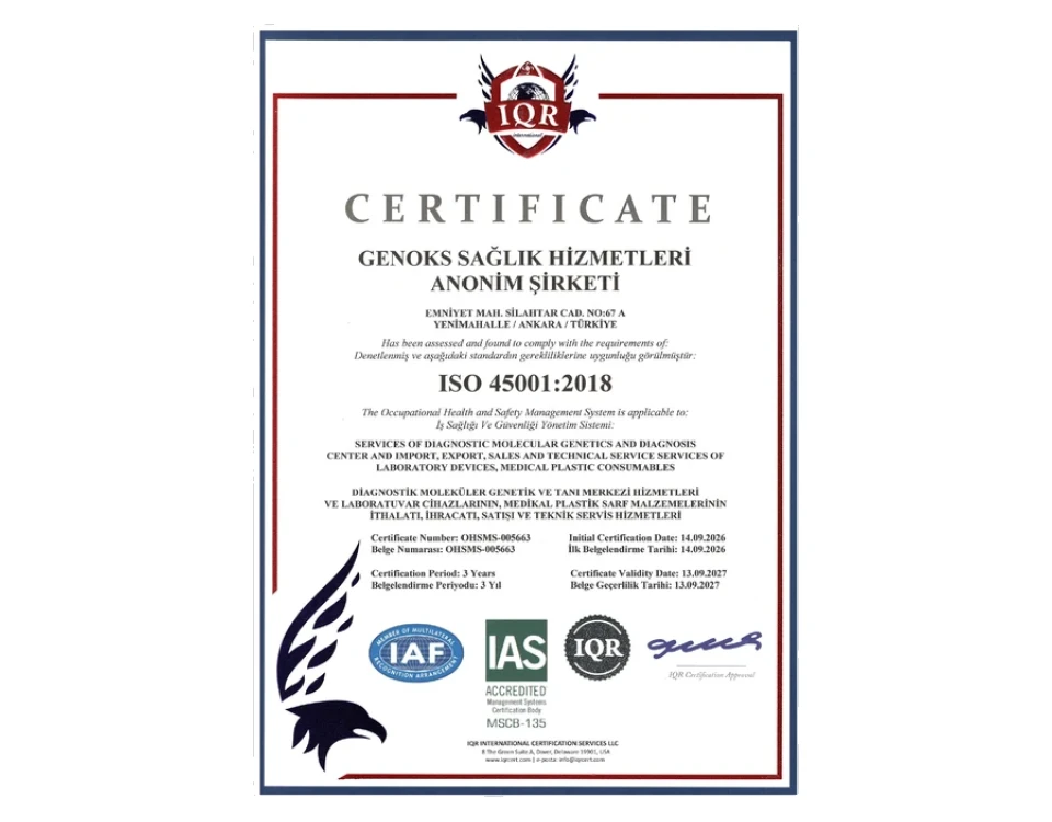 45001 - Genoks Genetics | NIPT, Carrier Screening, Oncogenetics and WES Services